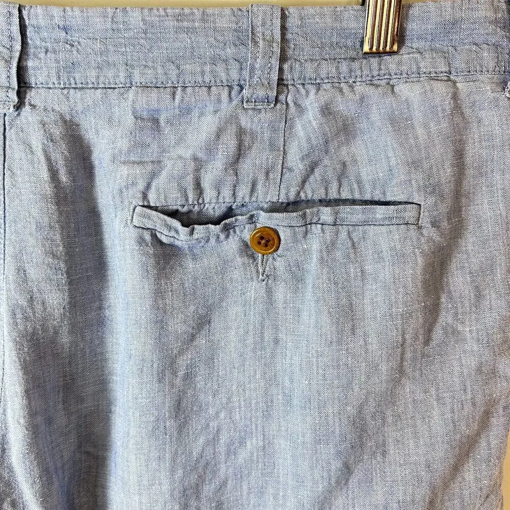 J. Crew Baird McNutt Men's Stanton Blue Linen Flat Front Shorts Size 35